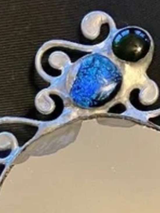 HAND HELD MIRROR, HAND MADE. HANDLE IS MADE FROM A PIECE OF VINTAGE SILVERWARE - Picture 11 of 11